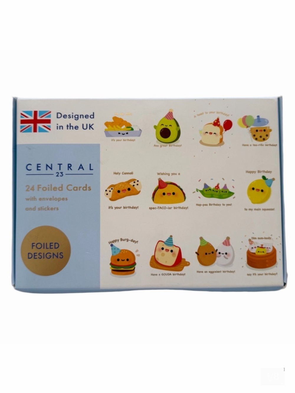 Central 23 Foiled Birthday Cards Set 24 Envelopes Stickers Anthropomorphic NEW